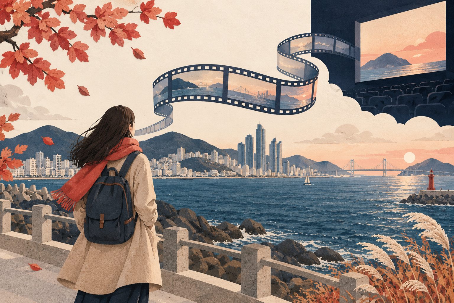 釜山の映画旅行のAI参考イラスト