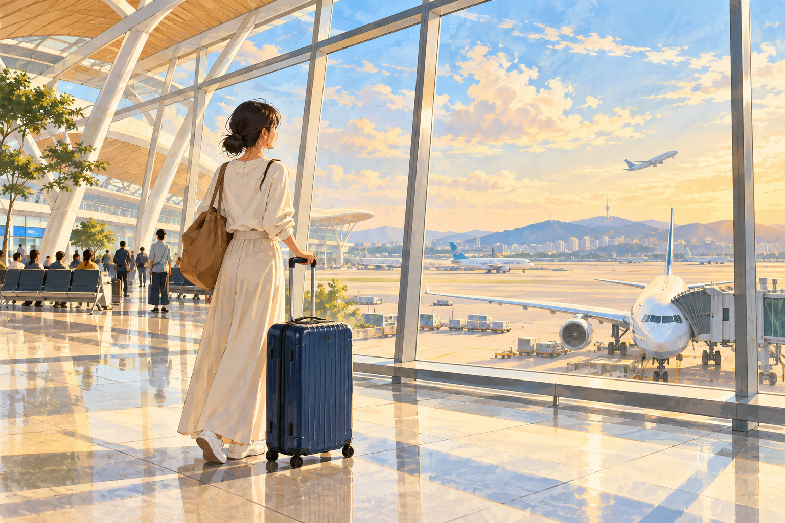 帰国日の空港のAI説明用イメージ