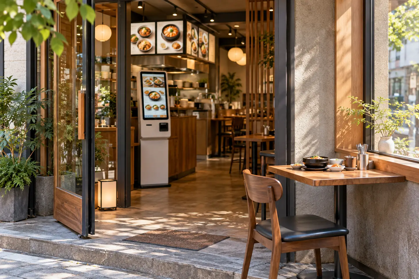 韓国の飲食店で一人席と注文機を確認するAI説明用イメージ